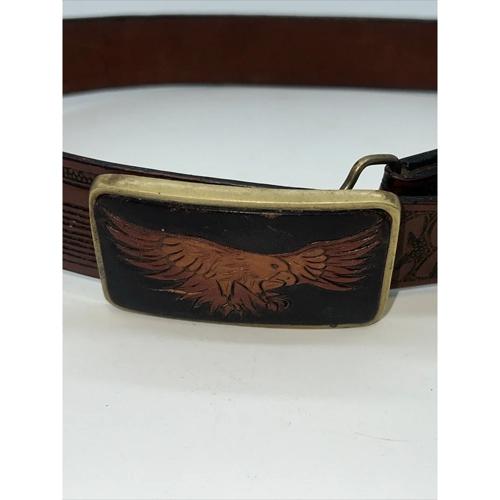 Shambu‎ Mexico Eagle Leather Belt And Brass Buckle 35